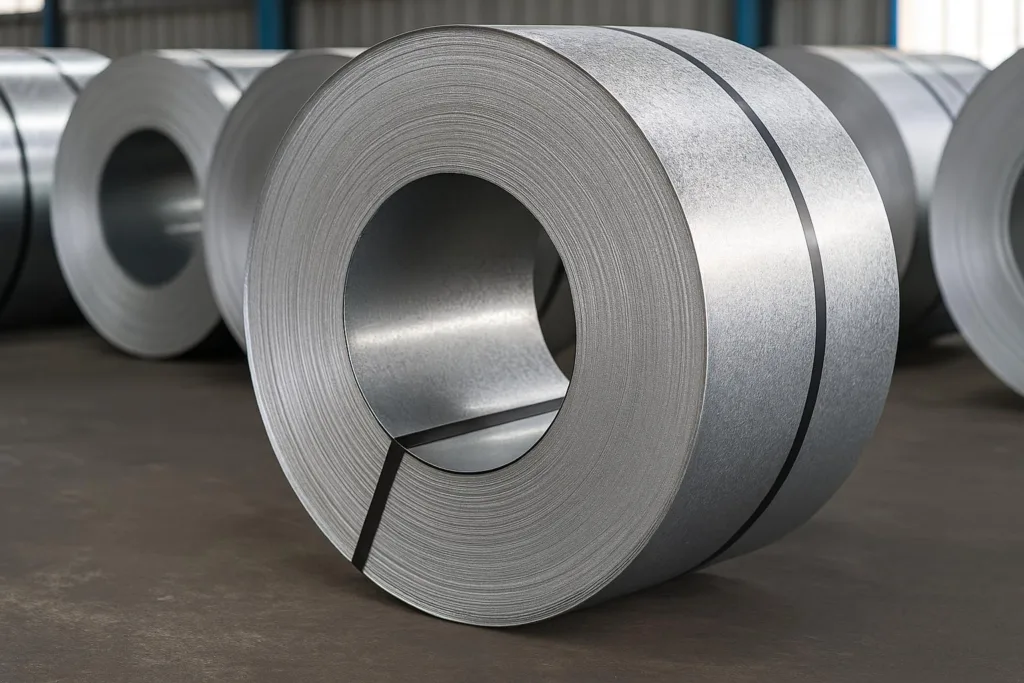 Close-up view of galvanized steel used in automotive manufacturing