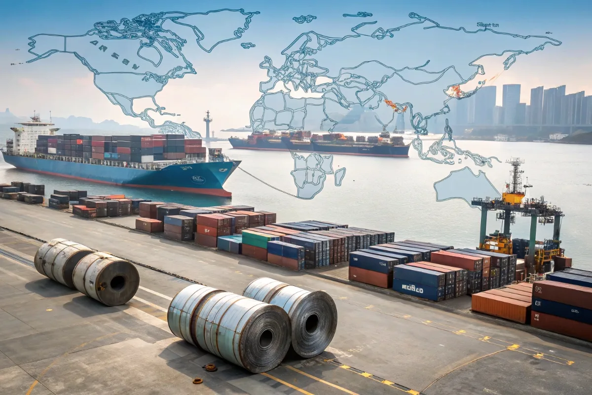 Global export of steel coils across major regions