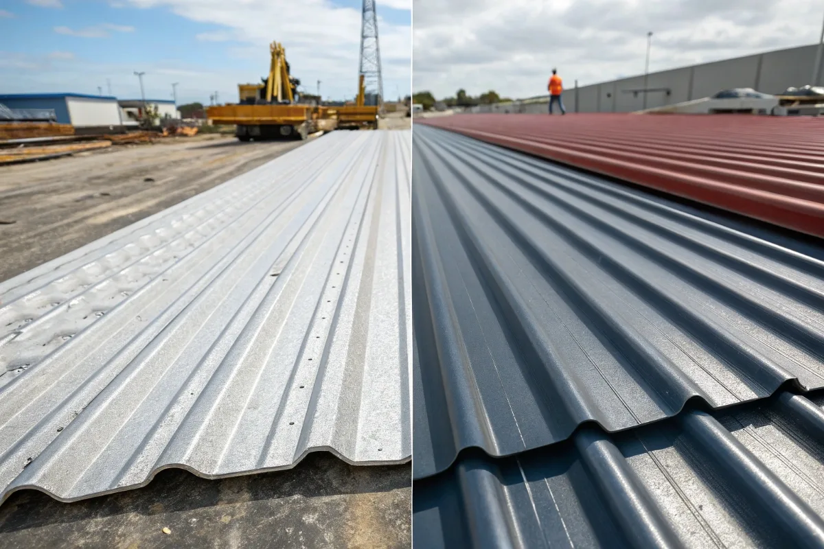 Comparison of thin and thick steel roofing sheets showing structural strength differences