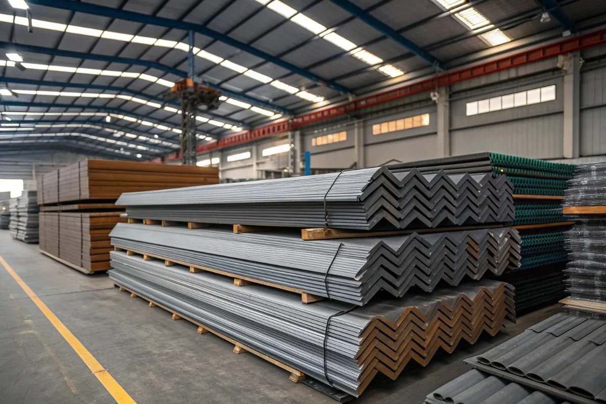Steel roofing sheets of different thicknesses stacked in a warehouse for cost comparison