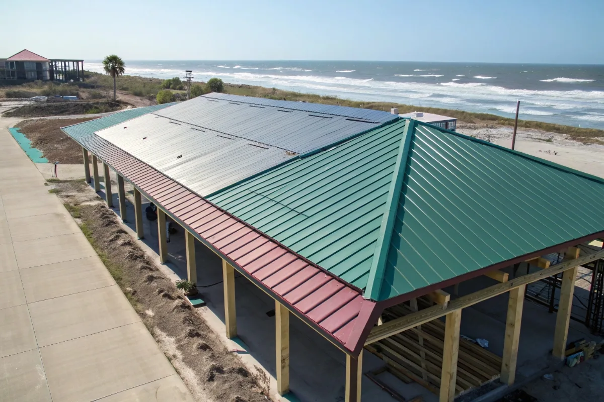 Color coated steel roofing panels installed on modern industrial building