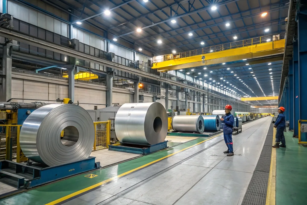 PPGI steel coil color coating production line inside steel factory