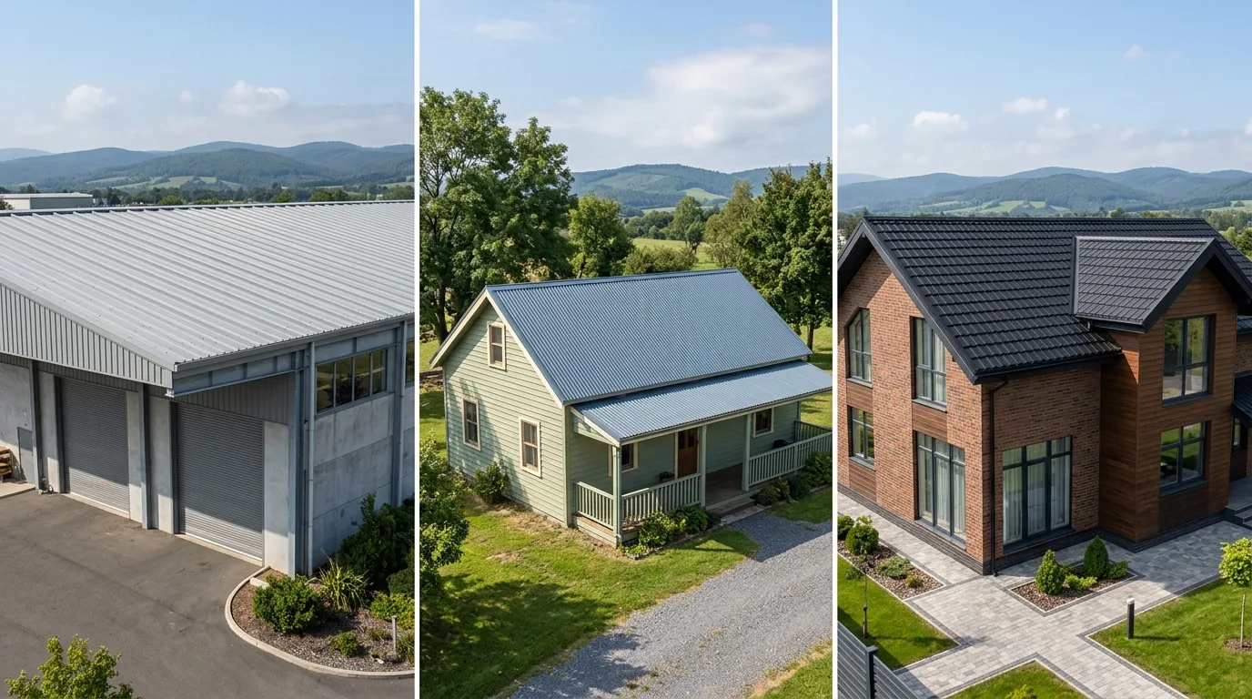 Applications of trapezoidal corrugated and tile roofing sheets on buildings